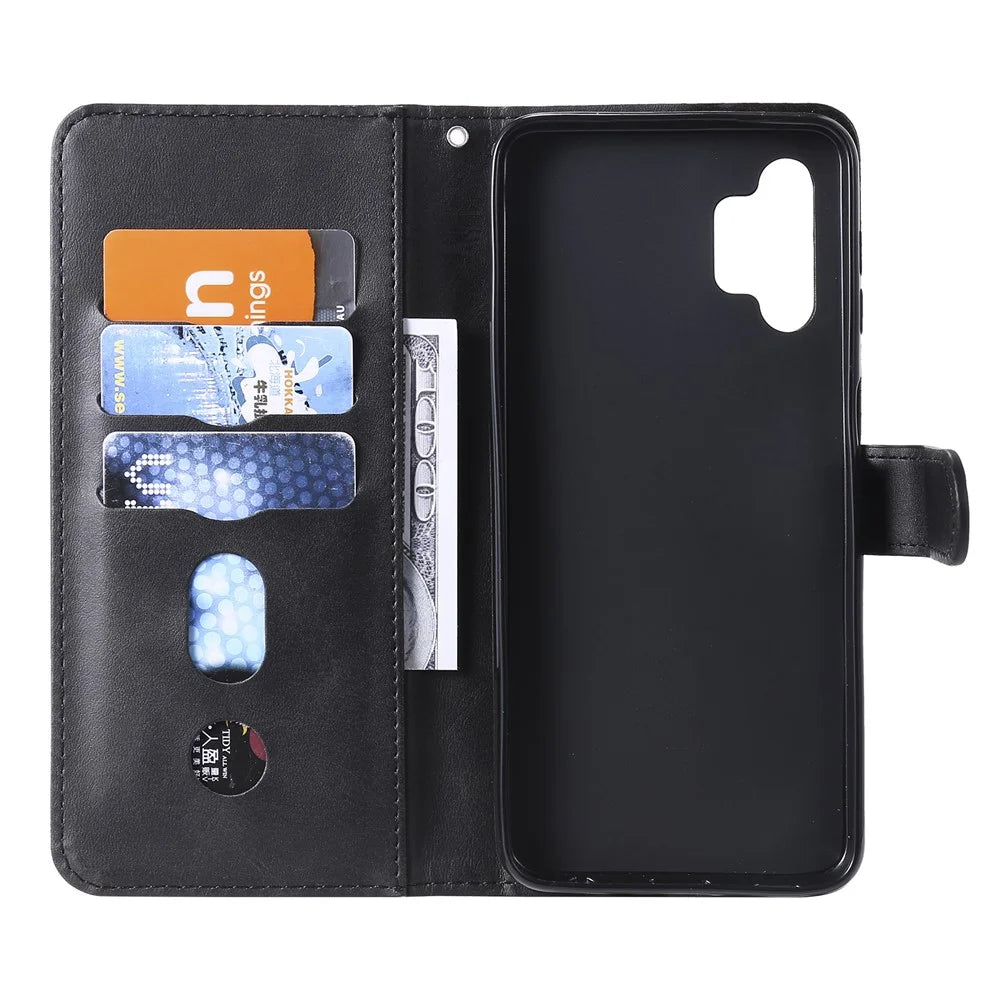 Zipper Pocket Wallet Leather Stand Case for Samsung Galaxy A32 5G/M32 5G Cover - Black - 5