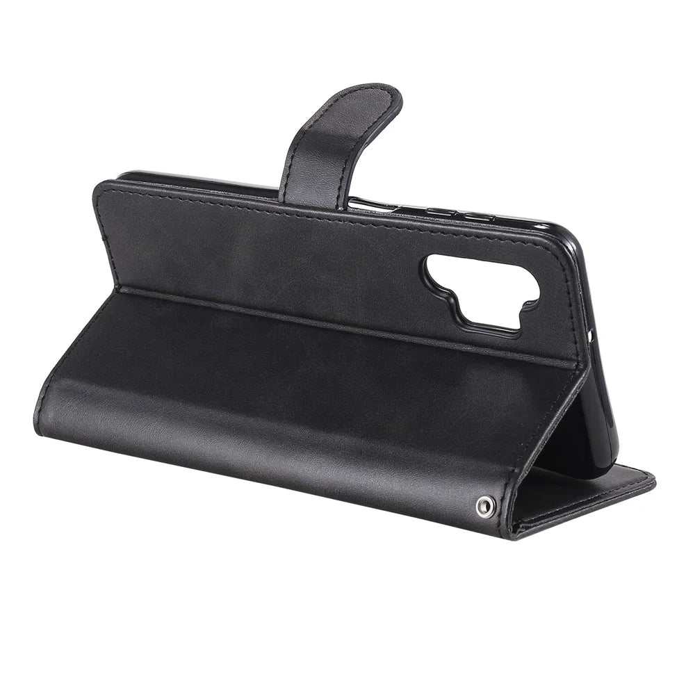 Zipper Pocket Wallet Leather Stand Case for Samsung Galaxy A32 5G/M32 5G Cover - Black - 6