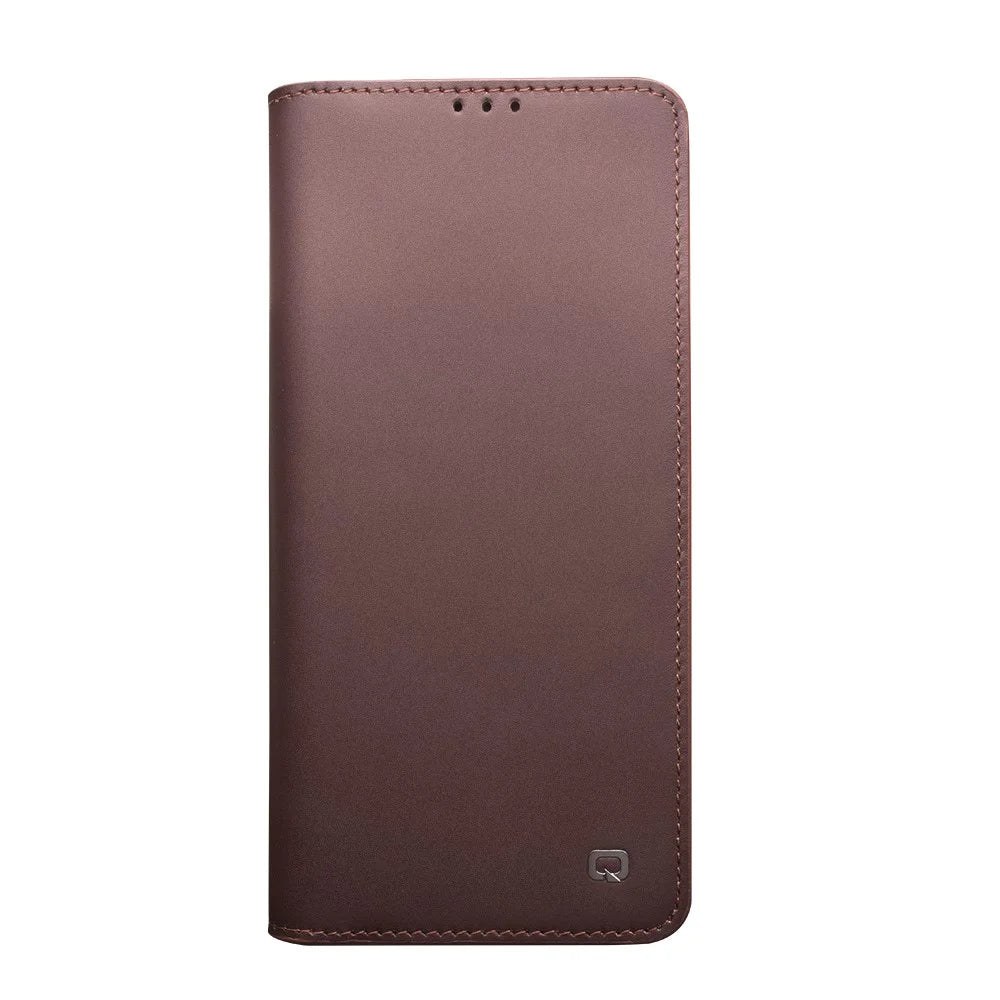 QIALINO Wallet Case Stand Genuine Cow Leather Flip Phone Cover for Samsung Galaxy S21 4G / 5G - Brown - 5