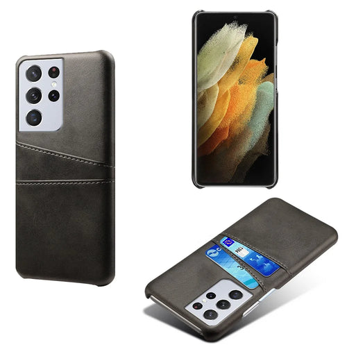 PC + PU Leather Coated Case with Dual-Card Slots for Samsung Galaxy S21 Ultra 5G - Black - 1