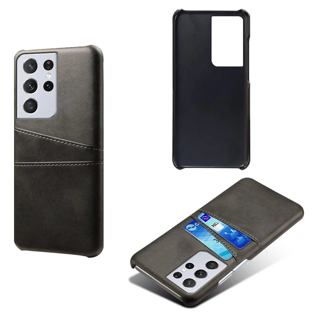 PC + PU Leather Coated Case with Dual-Card Slots for Samsung Galaxy S21 Ultra 5G - Black - 2