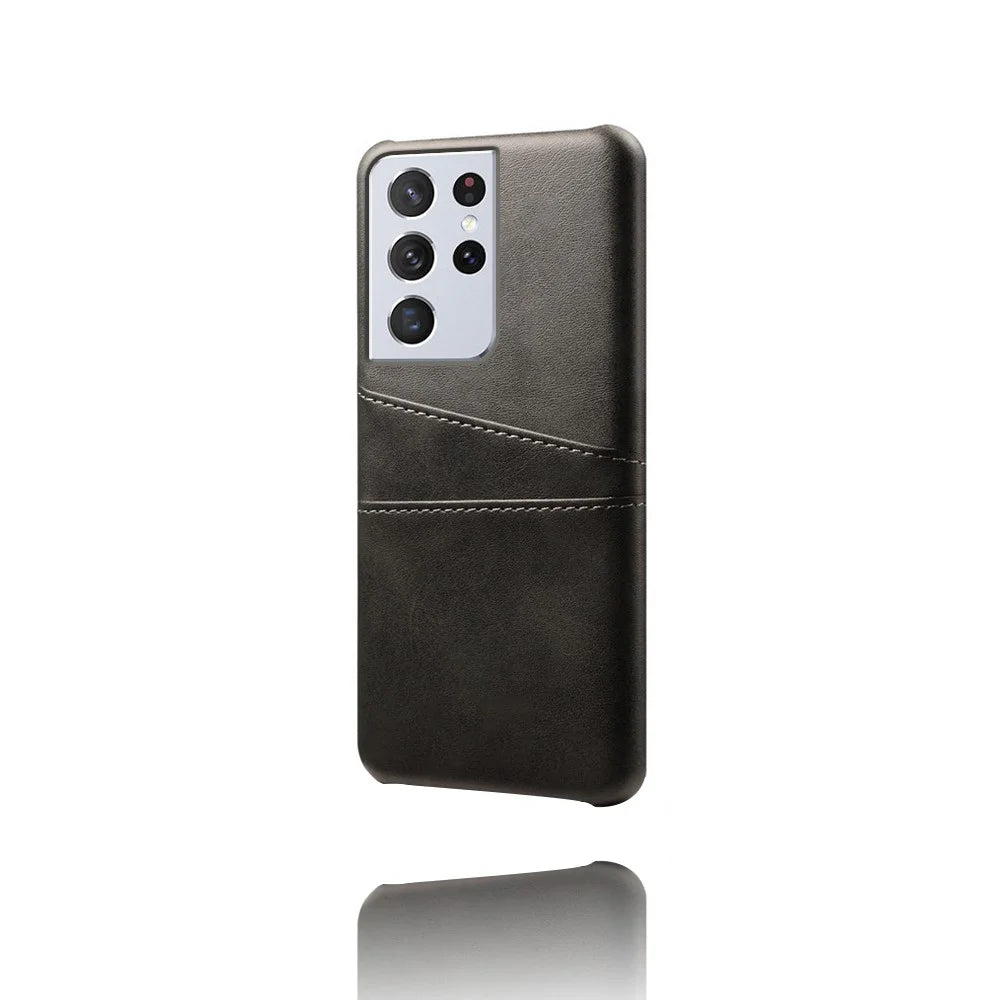 PC + PU Leather Coated Case with Dual-Card Slots for Samsung Galaxy S21 Ultra 5G - Black - 3
