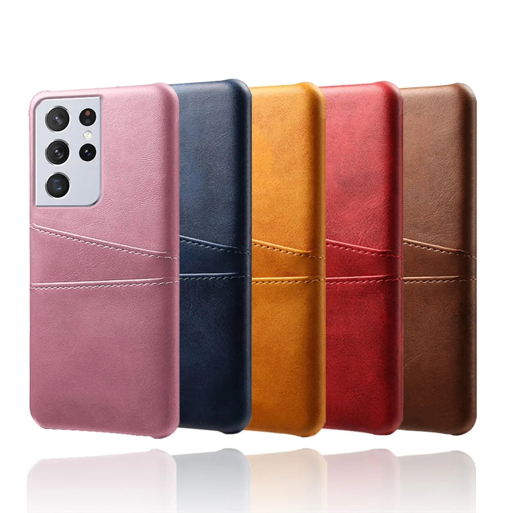 PC + PU Leather Coated Case with Dual-Card Slots for Samsung Galaxy S21 Ultra 5G - Black - 7