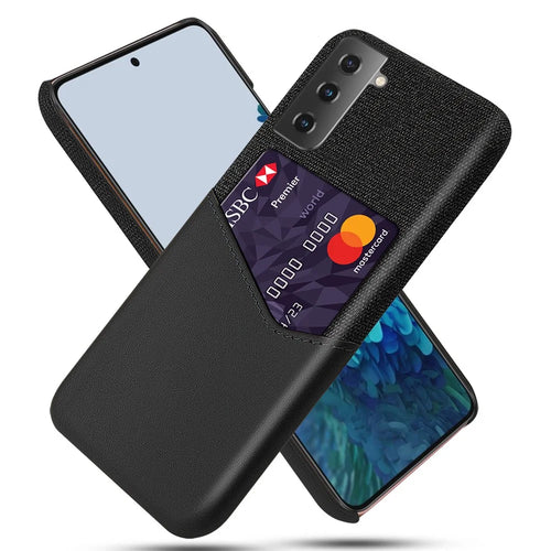 Cloth + PU Leather + PC Protector Card Slot Case for Samsung Galaxy S21+ 5G - Black - 1