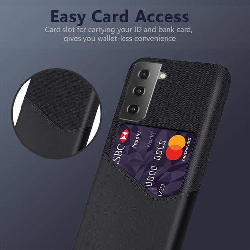 Cloth + PU Leather + PC Protector Card Slot Case for Samsung Galaxy S21+ 5G - Black - 2