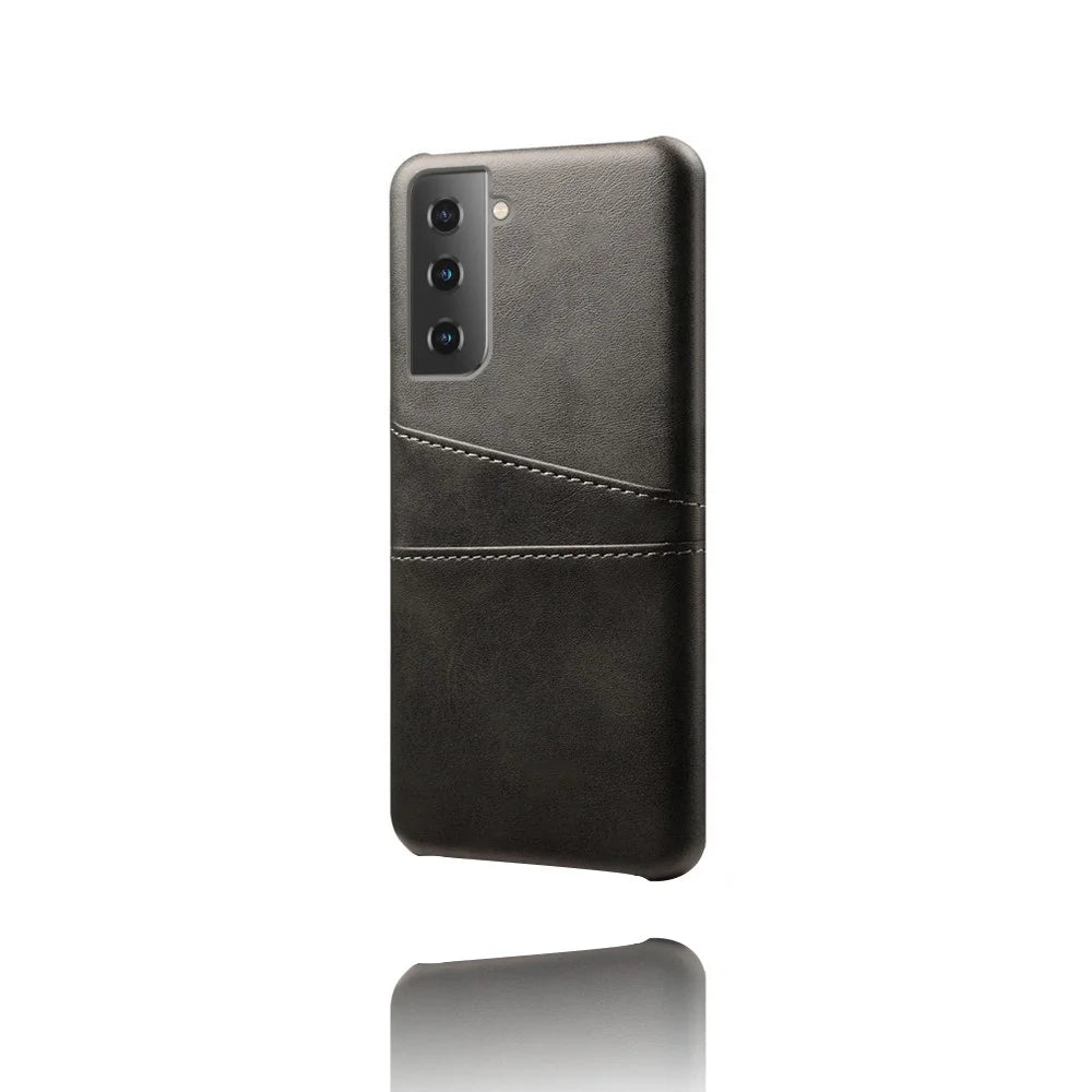 Dual-Card Slots Design PU Leather Coated Hard PC Case for Samsung Galaxy S21 Plus 5G - Black - 3