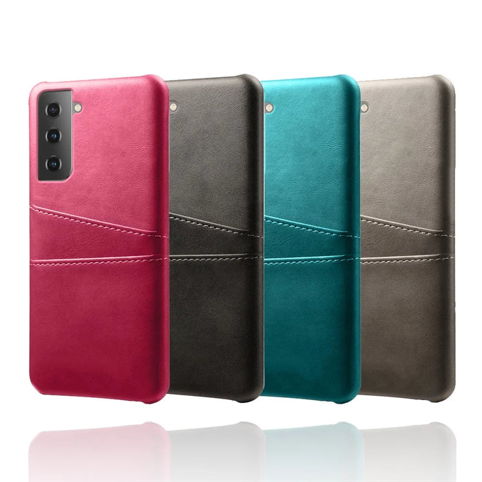 Dual-Card Slots Design PU Leather Coated Hard PC Case for Samsung Galaxy S21 Plus 5G - Black - 6