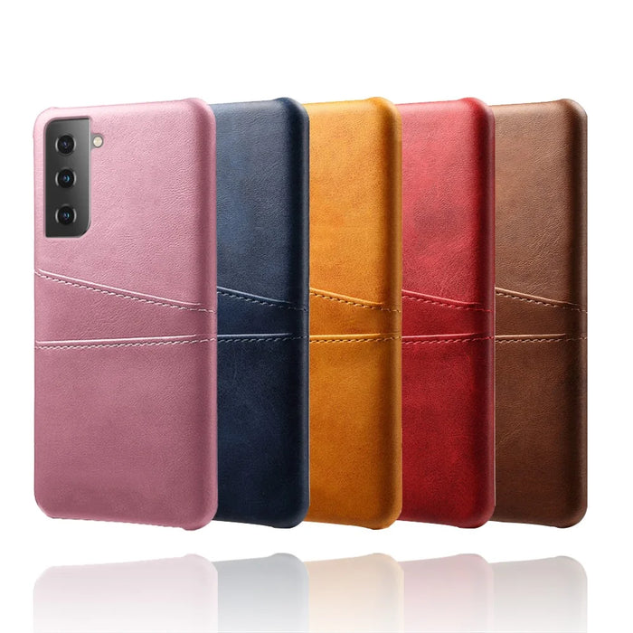 Dual-Card Slots Design PU Leather Coated Hard PC Case for Samsung Galaxy S21 Plus 5G - Black - 7