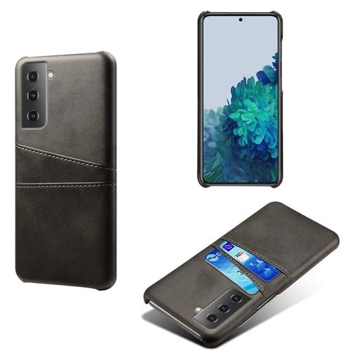 PU Leather Coated PC Case with Dual-Card Slots Design for Samsung Galaxy S21 4G / 5G - Black - 1