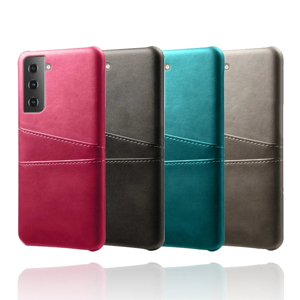 PU Leather Coated PC Case with Dual-Card Slots Design for Samsung Galaxy S21 4G / 5G - Black - 6