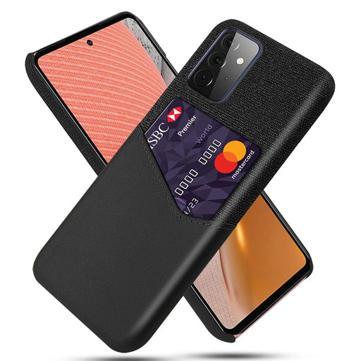 Card Holder Cloth + PU Leather Coated PC Back Cover for Samsung Galaxy A72 5G / A72 4G - Black - 1