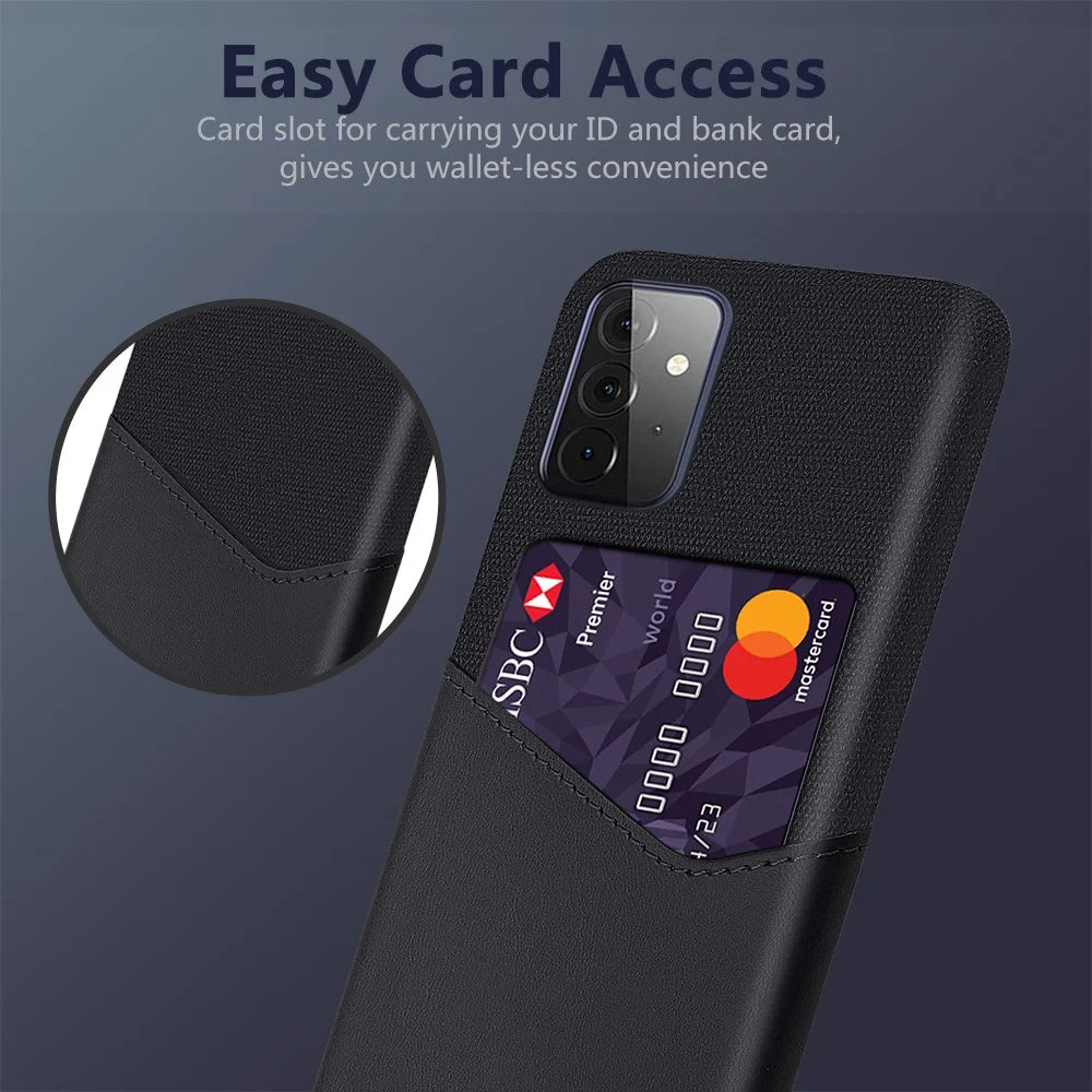 Card Holder Cloth + PU Leather Coated PC Back Cover for Samsung Galaxy A72 5G / A72 4G - Black - 2