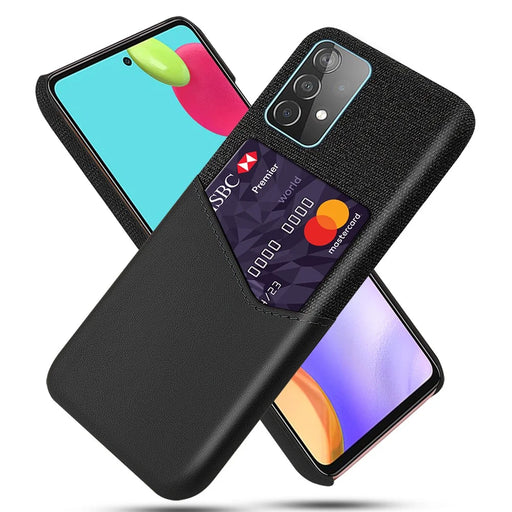 Card Holder Cloth + PU Leather Coated PC Back Cover for Samsung Galaxy A52 4G / 5G / A52s 5G - Black - 1