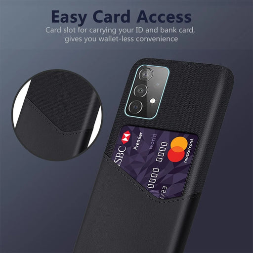 Card Holder Cloth + PU Leather Coated PC Back Cover for Samsung Galaxy A52 4G / 5G / A52s 5G - Black - 2
