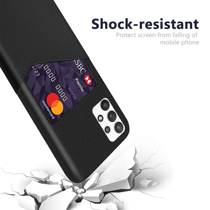 Card Holder Cloth + PU Leather Coated PC Back Cover for Samsung Galaxy A32 5G / M32 5G - Black - 3