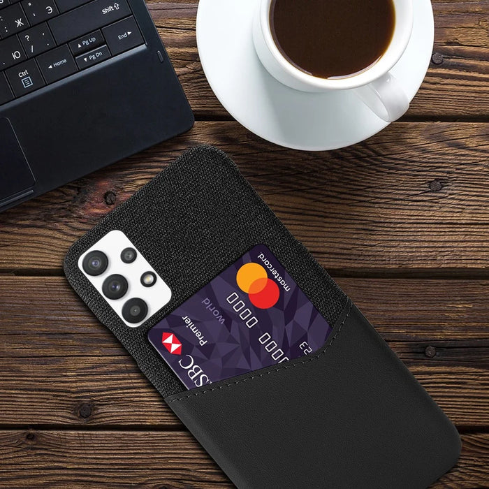 Card Holder Cloth + PU Leather Coated PC Back Cover for Samsung Galaxy A32 5G / M32 5G - Black - 4