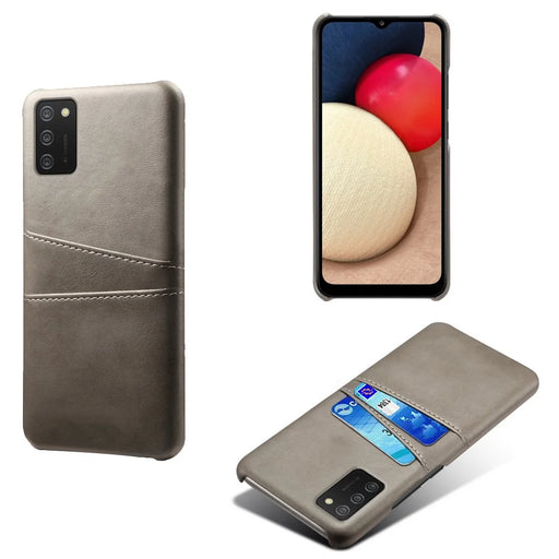 PC + PU Leather Coated Case with Dual-Card Slots for Samsung Galaxy A02s (164.2mm) - Grey - 1