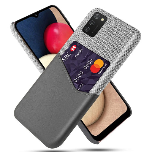 Card Holder Cloth + PU Leather Coated PC Back Cover for Samsung Galaxy A02s (164.2mm) - Grey - 1