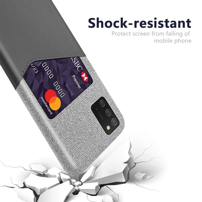 Card Holder Cloth + PU Leather Coated PC Back Cover for Samsung Galaxy A02s (164.2mm) - Grey - 3