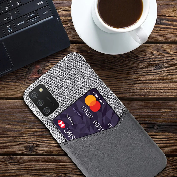 Card Holder Cloth + PU Leather Coated PC Back Cover for Samsung Galaxy A02s (164.2mm) - Grey - 4