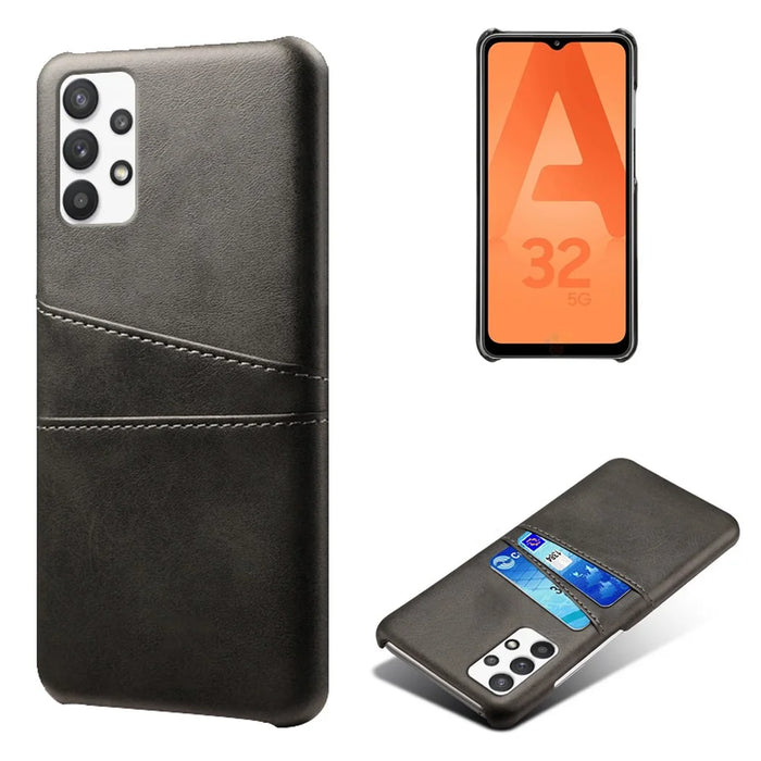 PC + PU Leather Coated Case with Dual-Card Slots for Samsung Galaxy A32 5G / M32 5G - Black - 1