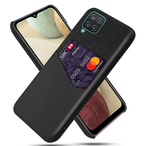 Card Holder Cloth + PU Leather Coated PC Back Cover for Samsung Galaxy A12 - Black - 1
