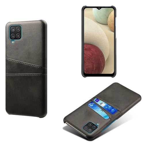 PC + PU Leather Coated Case with 2 Card Slots for Samsung Galaxy A12 - Black - 1