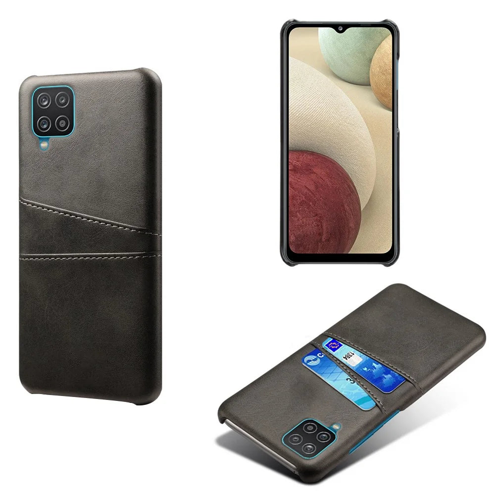 PC + PU Leather Coated Case with 2 Card Slots for Samsung Galaxy A12 - Black - 1