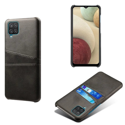 PC + PU Leather Coated Case with 2 Card Slots for Samsung Galaxy A12 - Black - 1