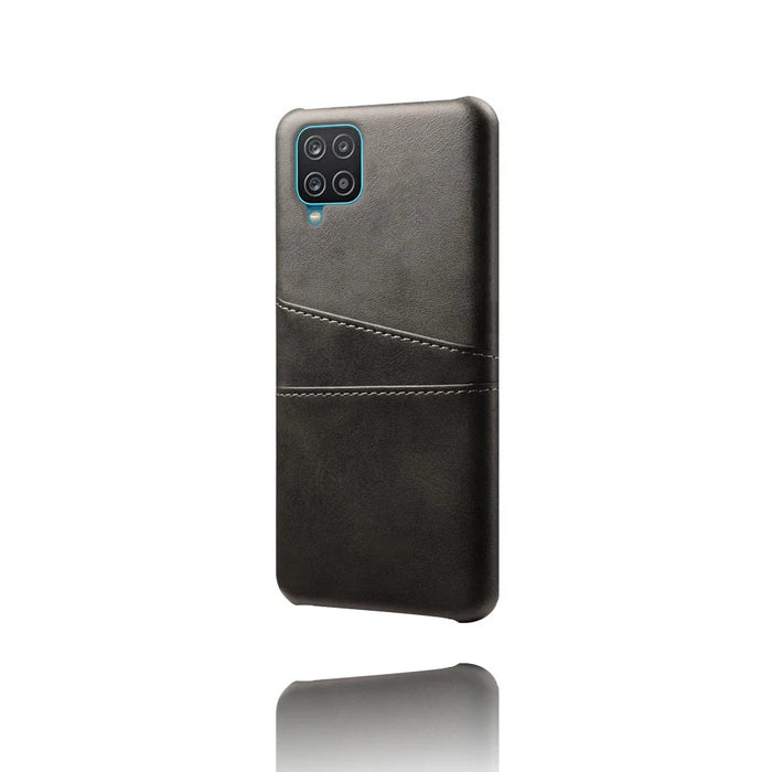 PC + PU Leather Coated Case with 2 Card Slots for Samsung Galaxy A12 - Black - 3