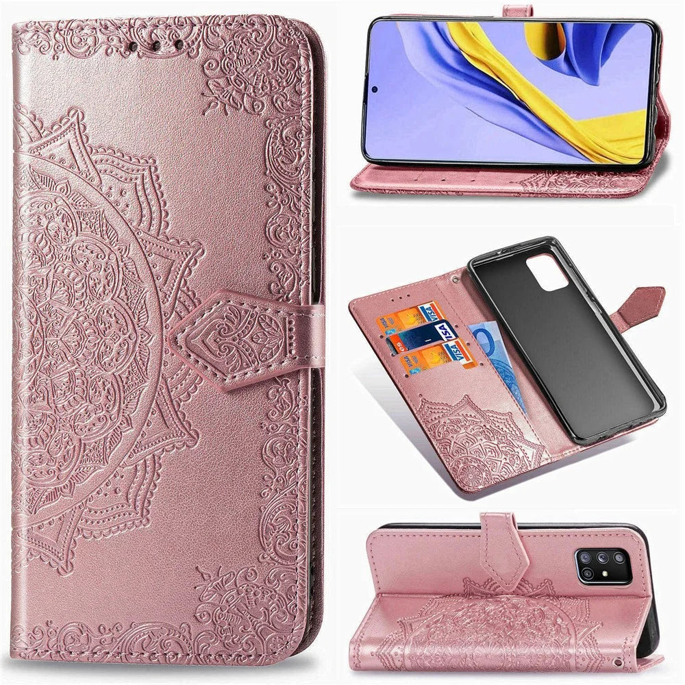 Embossed Mandala Flower PU Leather Case Wallet for Samsung Galaxy A51 5G SM-A516 - Rose Gold - 1