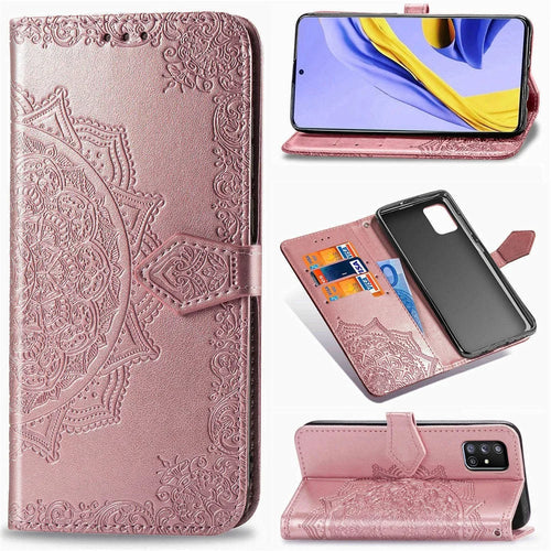 Embossed Mandala Flower PU Leather Case Wallet for Samsung Galaxy A51 5G SM-A516 - Rose Gold - 1