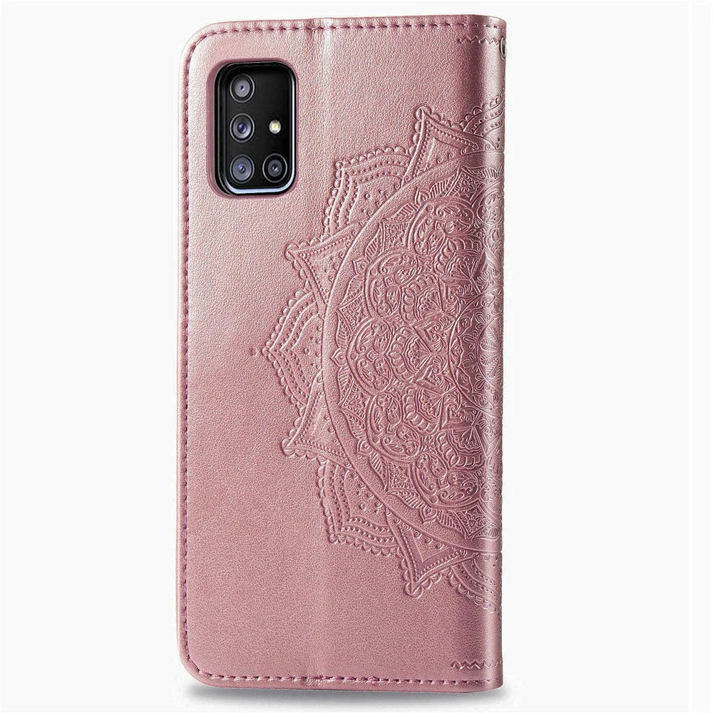 Embossed Mandala Flower PU Leather Case Wallet for Samsung Galaxy A51 5G SM-A516 - Rose Gold - 5
