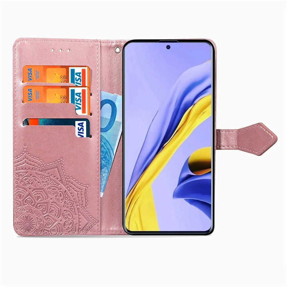 Embossed Mandala Flower PU Leather Case Wallet for Samsung Galaxy A51 5G SM-A516 - Rose Gold - 6