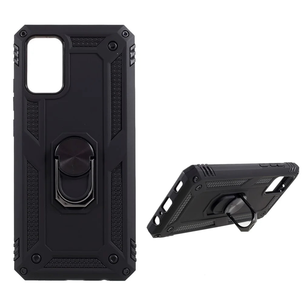 PC + TPU Hybrid Anti-drop Phone Shell with Ring Kickstand Design for Samsung Galaxy A02s (166.5mm) - Black - 1