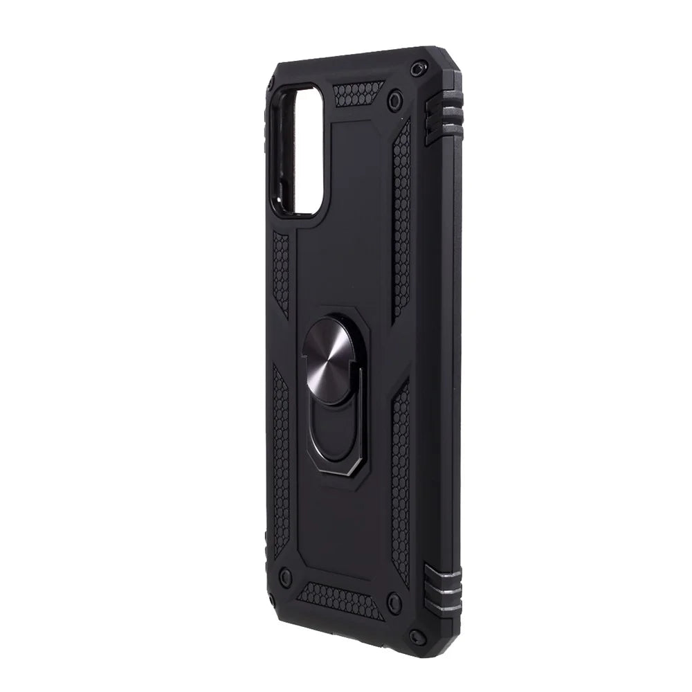 PC + TPU Hybrid Anti-drop Phone Shell with Ring Kickstand Design for Samsung Galaxy A02s (166.5mm) - Black - 2