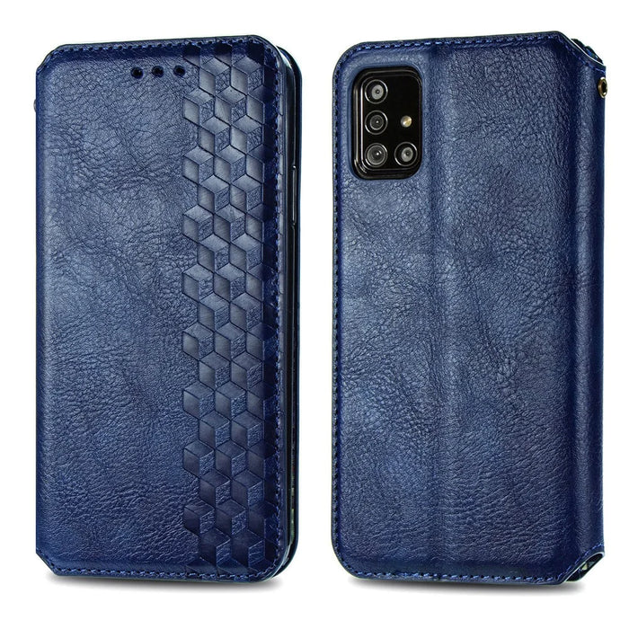 For Samsung Galaxy A71 SM-A715 PU Leather Case Rhombus Imprint Wallet Stand Phone Cover - Blue - 2