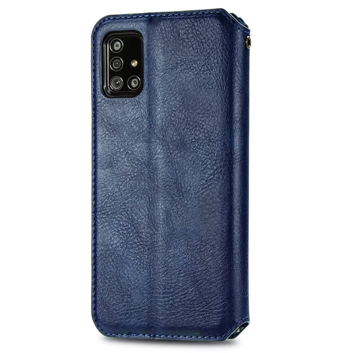 For Samsung Galaxy A71 SM-A715 PU Leather Case Rhombus Imprint Wallet Stand Phone Cover - Blue - 5