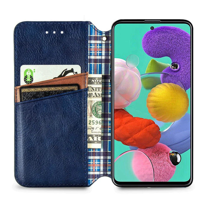 For Samsung Galaxy A71 SM-A715 PU Leather Case Rhombus Imprint Wallet Stand Phone Cover - Blue - 6