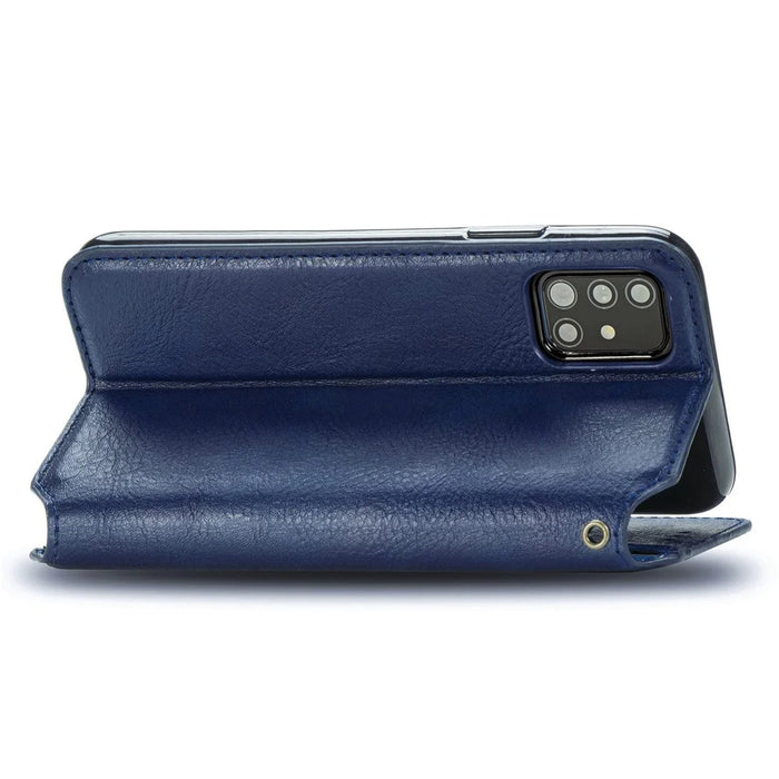 For Samsung Galaxy A71 SM-A715 PU Leather Case Rhombus Imprint Wallet Stand Phone Cover - Blue - 7