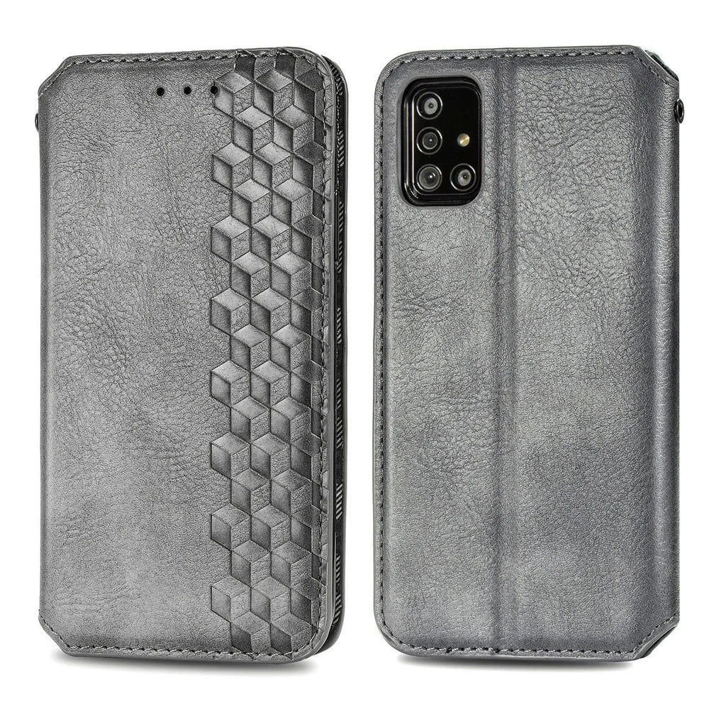 For Samsung Galaxy A51 4G SM-A515 PU Leather Case Rhombus Imprint Wallet Stand Phone Cover - Grey - 2