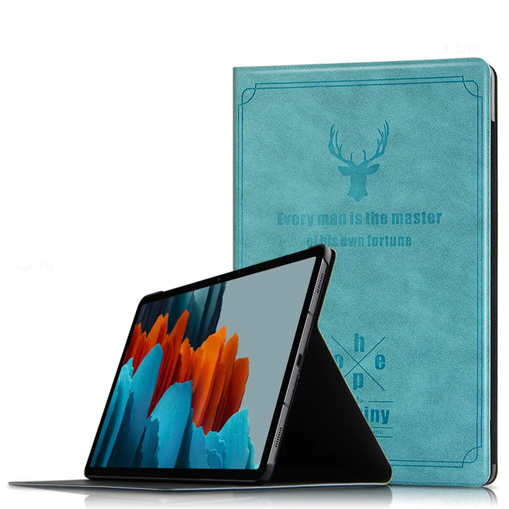 Imprint Deer and Quote Pattern Leather + PC Tablet Shell for Samsung Galaxy Tab S8 / S7 - Green - 1