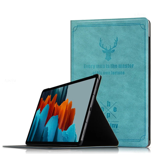 Imprint Deer and Quote Pattern Leather + PC Tablet Shell for Samsung Galaxy Tab S8 / S7 - Green - 1