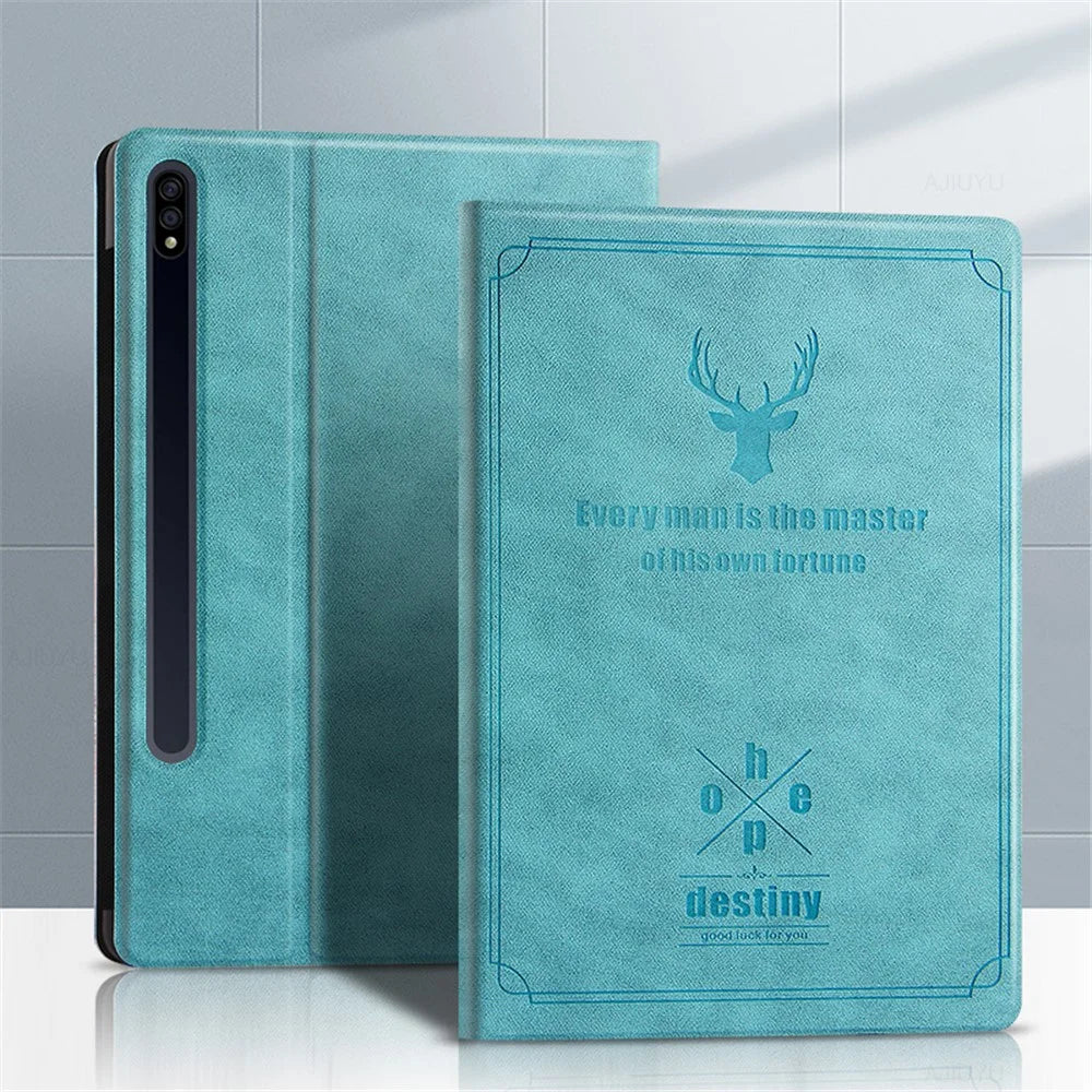 Imprint Deer and Quote Pattern Leather + PC Tablet Shell for Samsung Galaxy Tab S8 / S7 - Green - 3