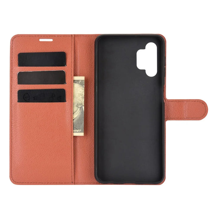 Litchi Texture Wallet Leather Protector Phone Stand Cover for Samsung Galaxy A32 5G / M32 5G - Brown - 2