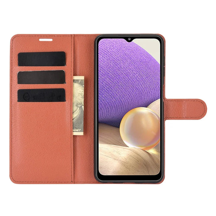Litchi Texture Wallet Leather Protector Phone Stand Cover for Samsung Galaxy A32 5G / M32 5G - Brown - 3