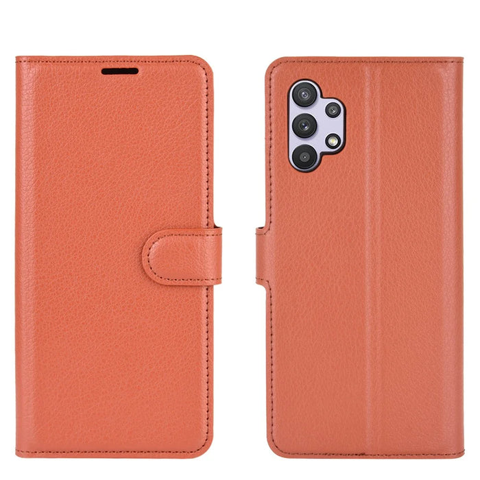 Litchi Texture Wallet Leather Protector Phone Stand Cover for Samsung Galaxy A32 5G / M32 5G - Brown - 5