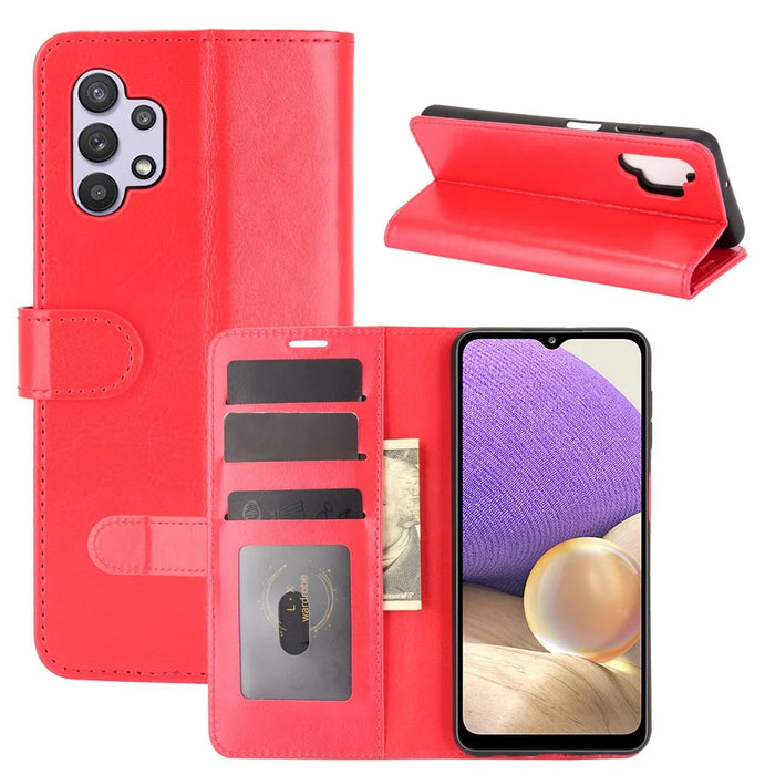 Wallet Design Crazy Horse Texture Leather Cover Stand Case for Samsung Galaxy A32 5G / M32 5G - Red - 1