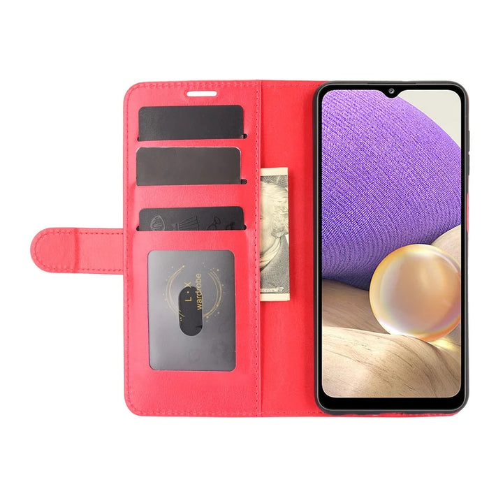 Wallet Design Crazy Horse Texture Leather Cover Stand Case for Samsung Galaxy A32 5G / M32 5G - Red - 5