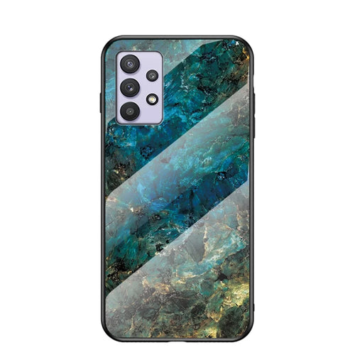 Wear and Scratch Resistant Marbling Pattern Drop-proof Tempered Glass Cell Phone Cover for Samsung Galaxy A32 5G/M32 5G - Emerald Marble - 1